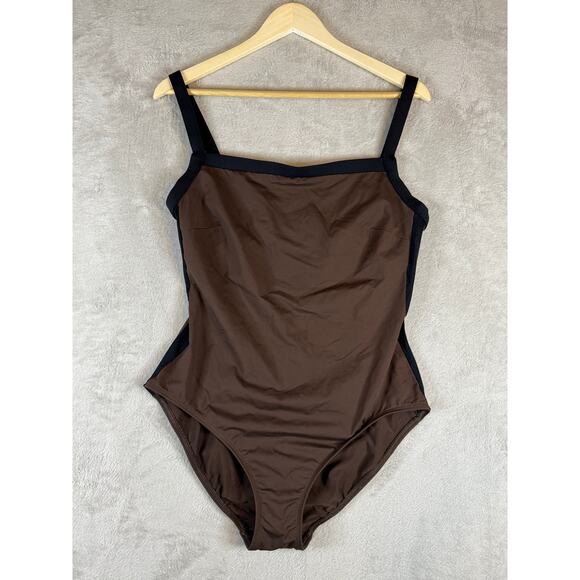 Vintage La Blanca Rod Beattie Made in USA Classic One-Piece Swimsuit 16W Brown - Picture 1 of 8